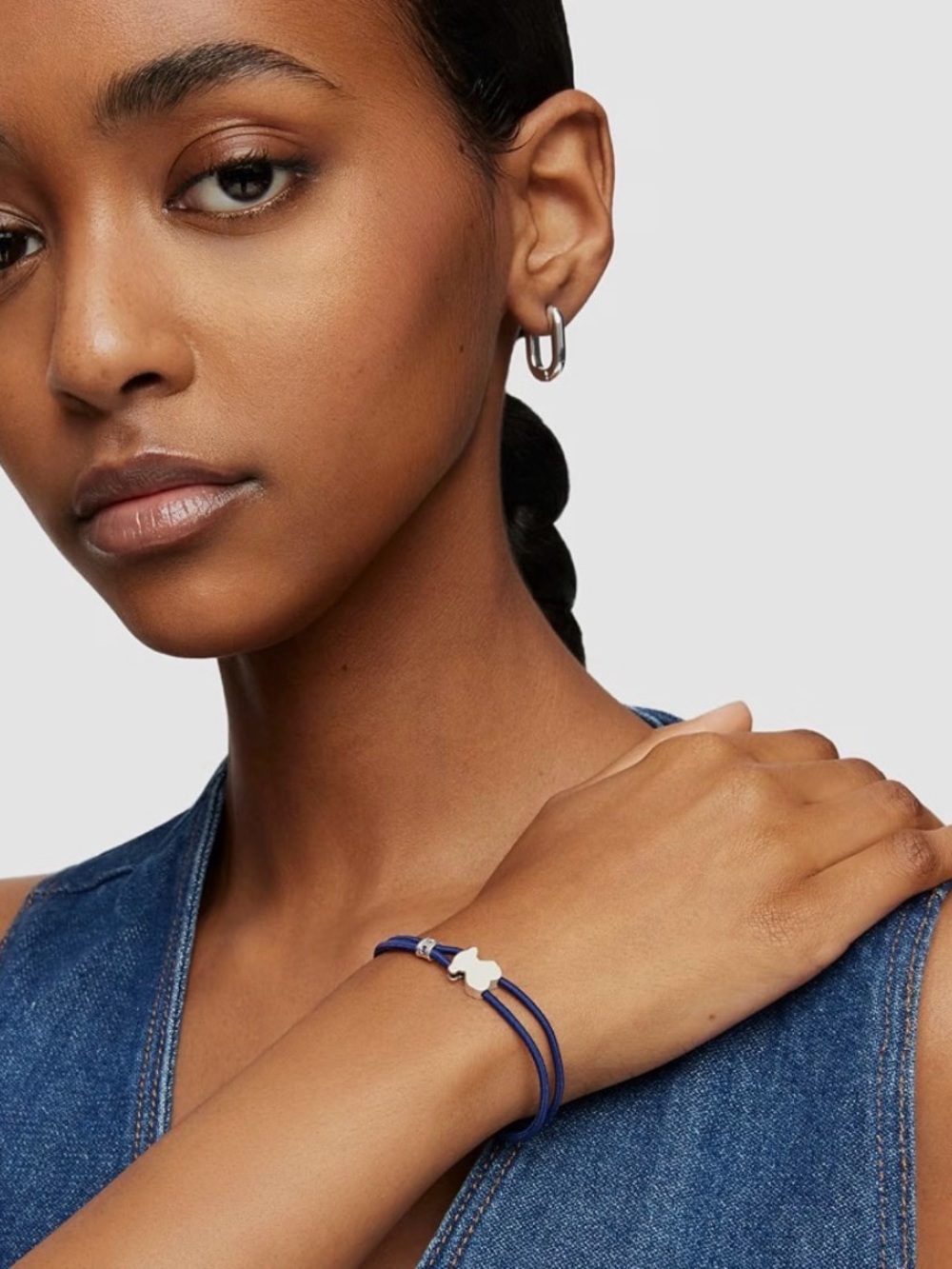 Tous Blue Double-Strand elastic Bracelet with Silver Charm